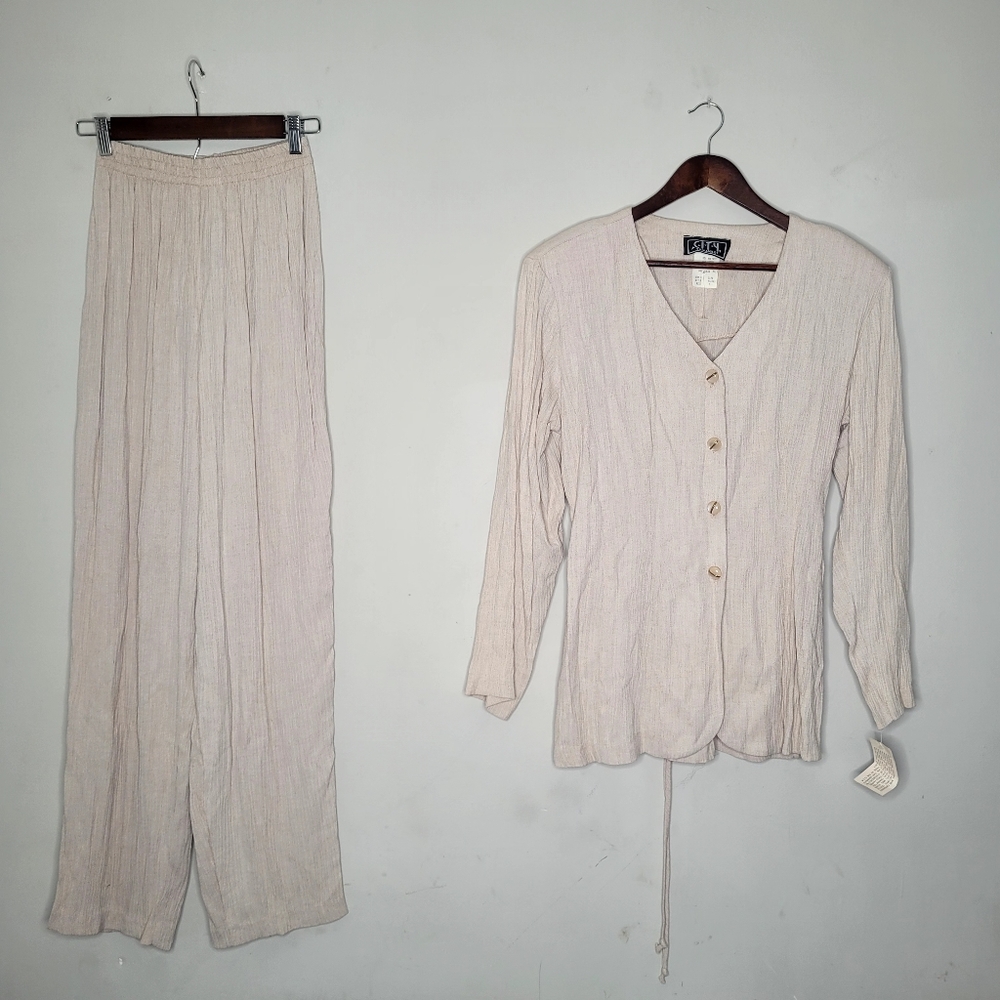 NWT Vtg City Triangles Sz 7 Cream Pant Set 90s Y2K Workcore Old Money Deadstock
